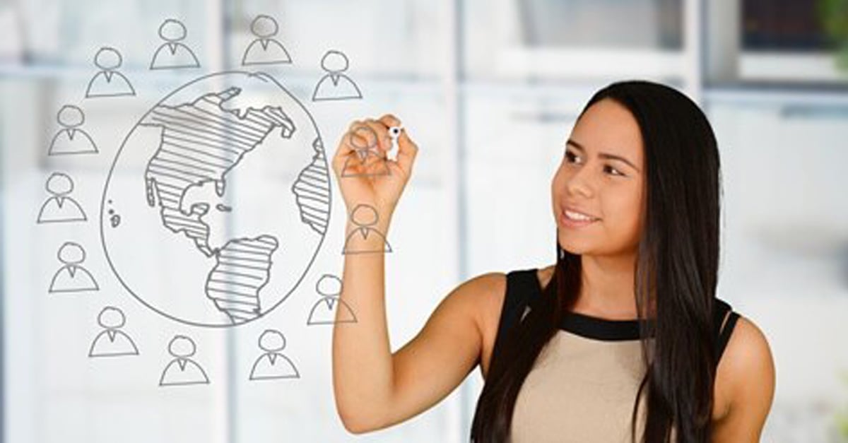 woman drawing people figures around a globe - iTalent Digital blog